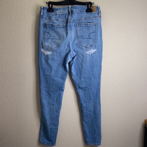 American Eagle Women Light Wash Hi Rise Distressed Skinny Jeans Size 12 - Picture 4 of 9